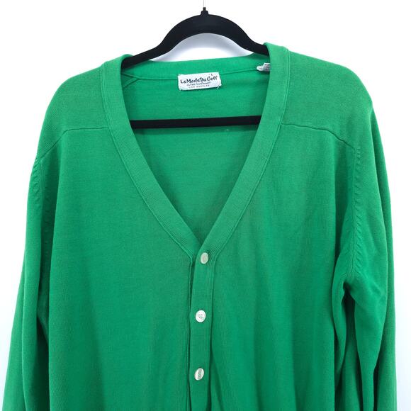 LaMode Du Golf Active Sportswear Vintage Kelly Green VNeck Sweater Cardi PocketL - Picture 2 of 11